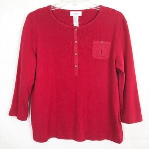 Jones Sport Vintage 100% Cotton 1/4 Button Down Red Top Size M